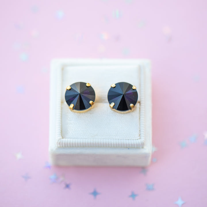 12mm Rivoli Stud OR Drop Earrings- Dark Grape