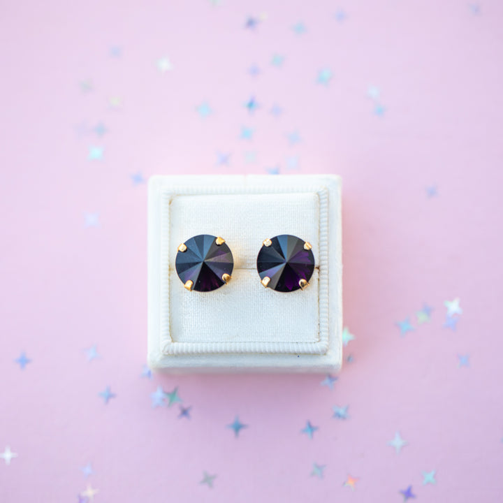 12mm Rivoli Stud OR Drop Earrings- Dark Grape
