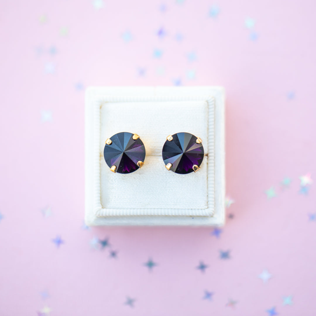 12mm Rivoli Stud OR Drop Earrings- Dark Grape