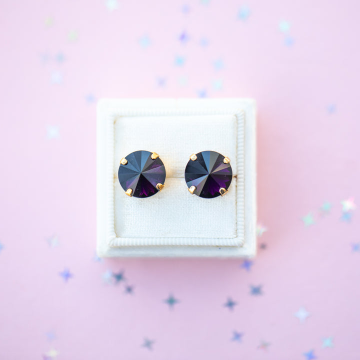 12mm Rivoli Stud OR Drop Earrings- Dark Grape