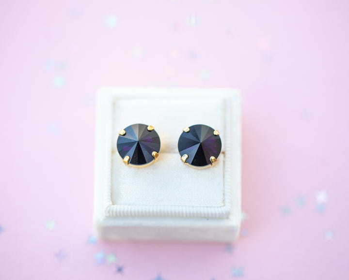 12mm Rivoli Stud OR Drop Earrings- Dark Grape
