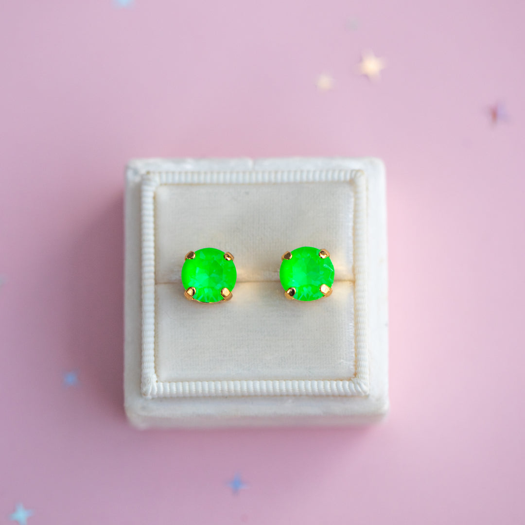 Electric Green Twinkle Earrings - 8mm