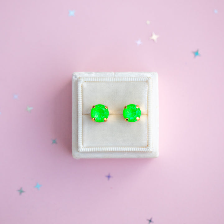 Electric Green Twinkle Earrings - 8mm