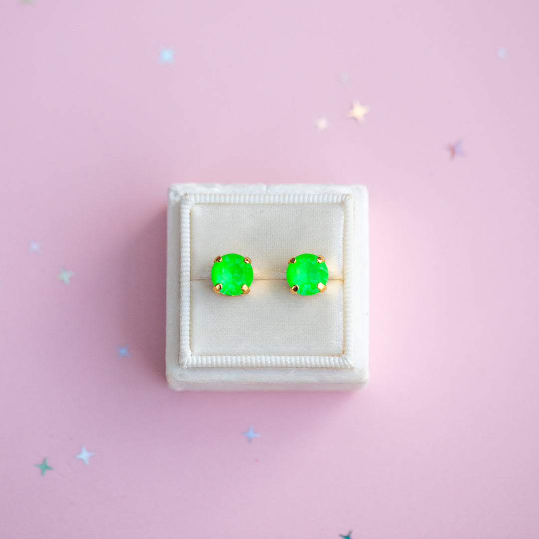 Electric Green Twinkle Earrings - 8mm