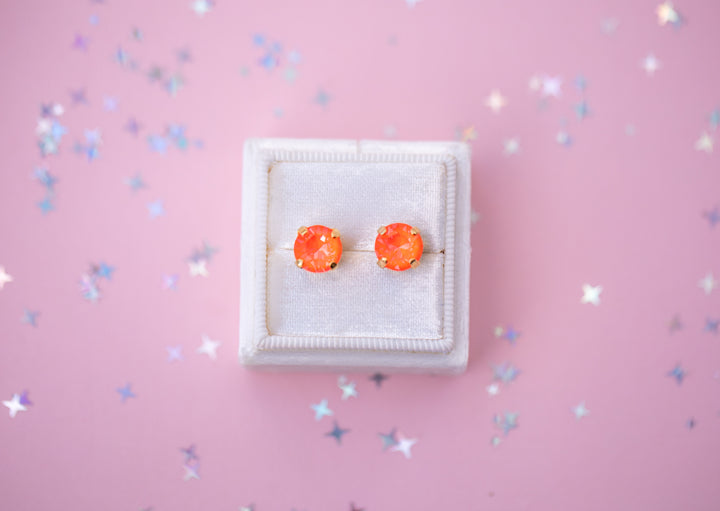 8mm Stud or Leverback Drop Earrings in Electric Orange Twinkle