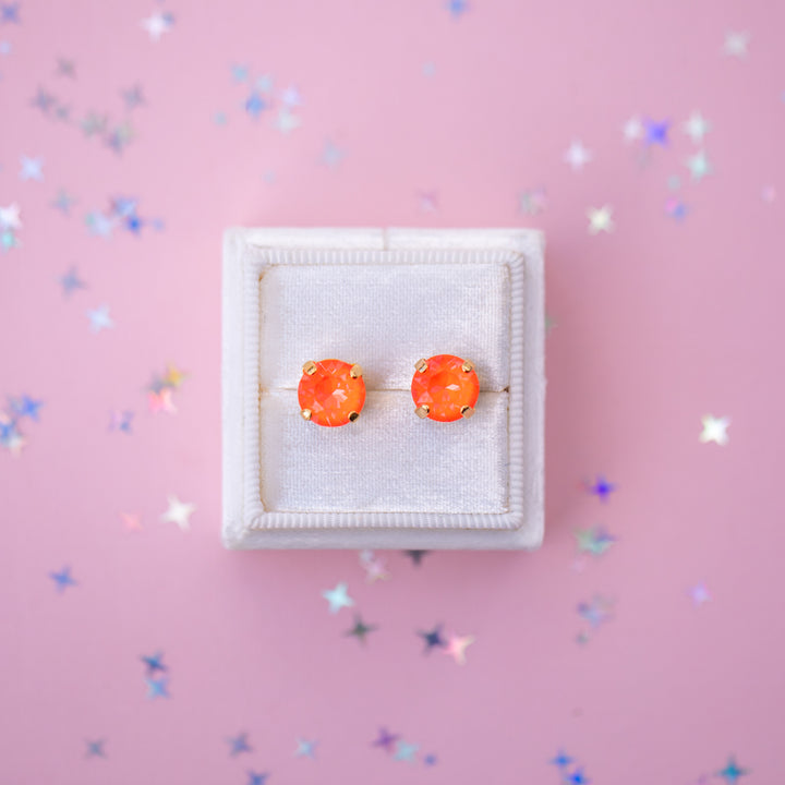 8mm Stud or Leverback Drop Earrings in Electric Orange Twinkle