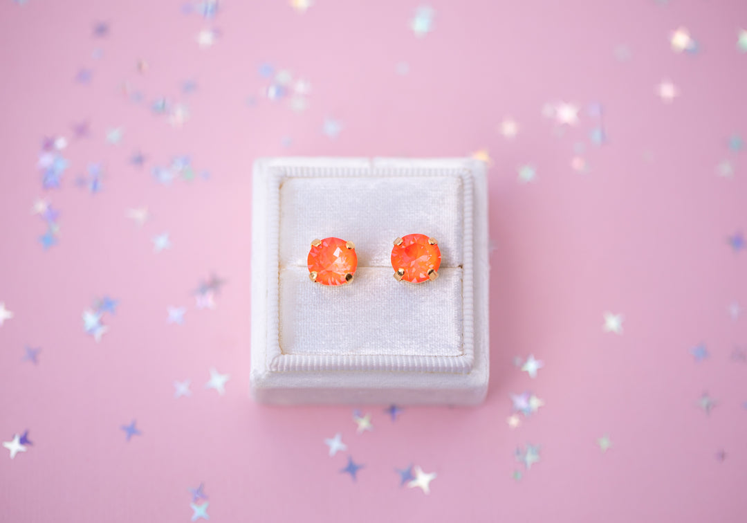8mm Stud or Leverback Drop Earrings in Electric Orange Twinkle