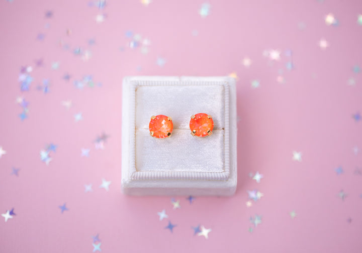 8mm Stud or Leverback Drop Earrings in Electric Orange Twinkle