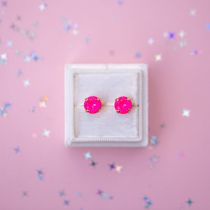 Electric Pink Twinkle Earrings - 8mm