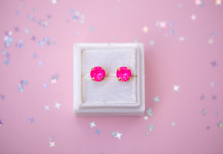 Electric Pink Twinkle Earrings - 8mm