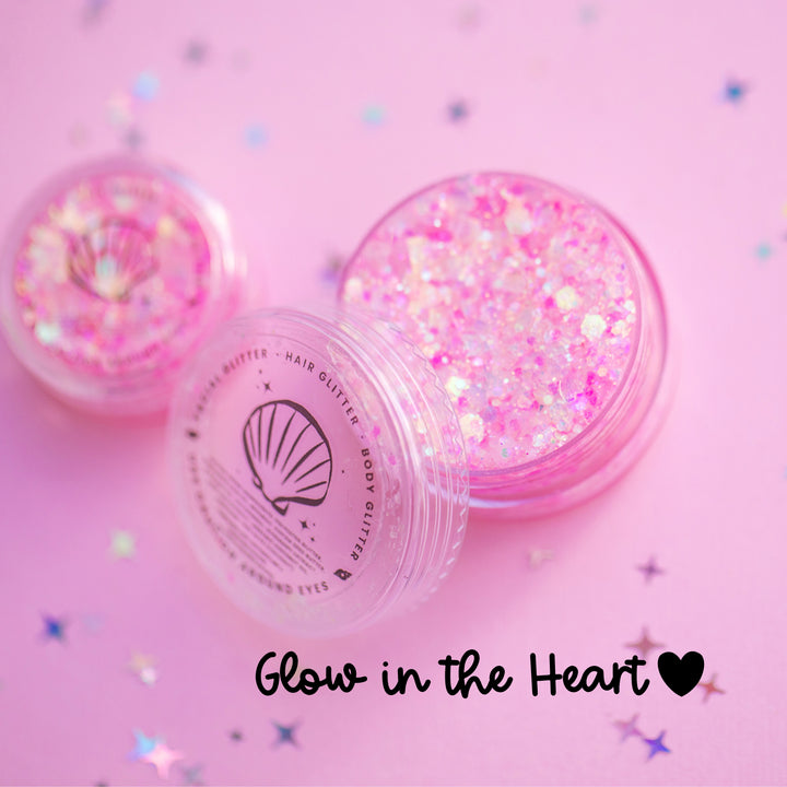 Glow in the Heart Body Glitter with Heart Shaped Glitter and Glows in the Dark pieces