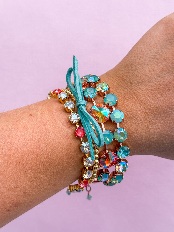 Suede Bow Stretch Beaded Bracelet - Choose setting Color (Showgirl)