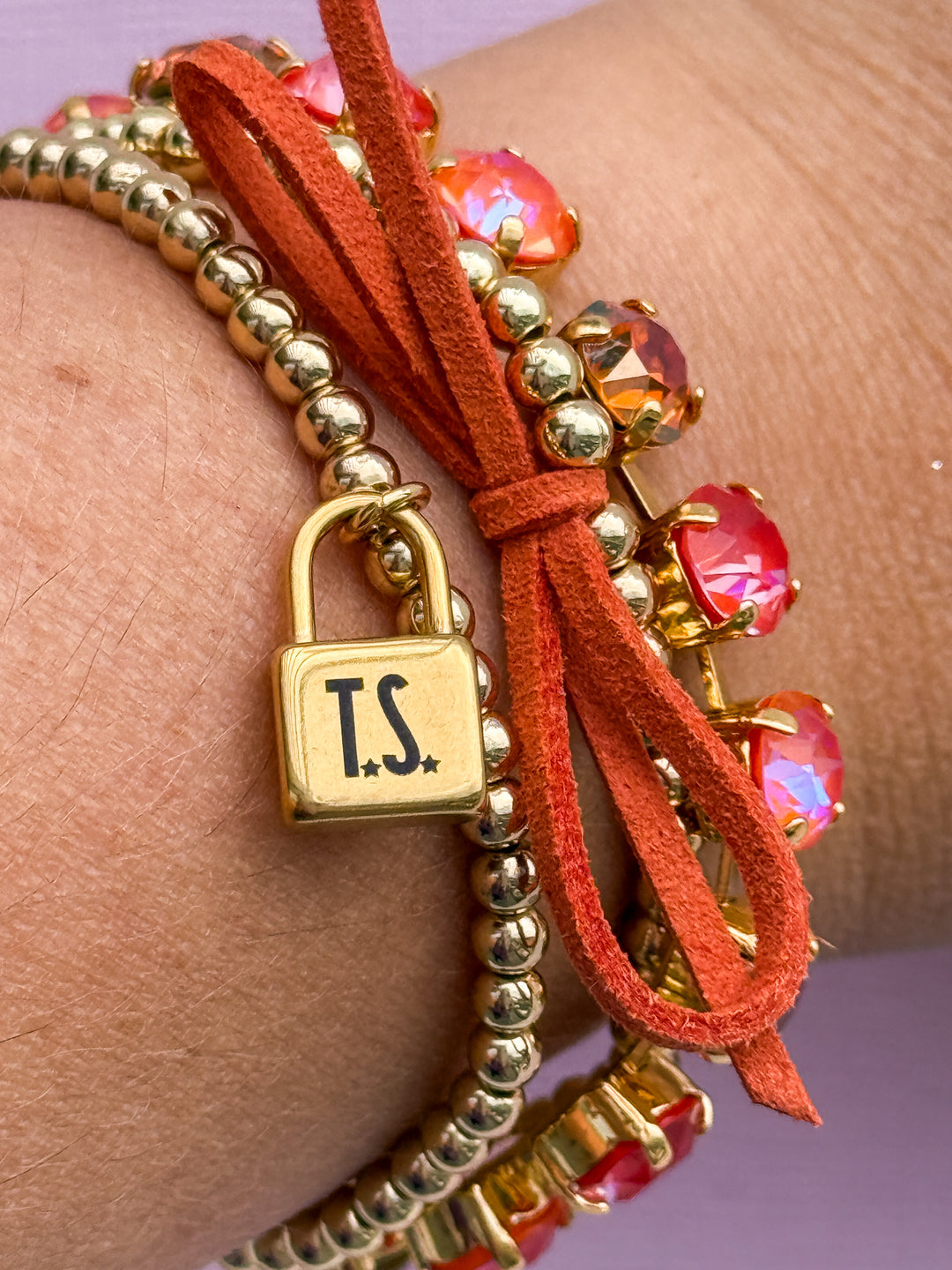 Suede Bow Stretch Beaded Bracelet - Choose setting Color (Showgirl)