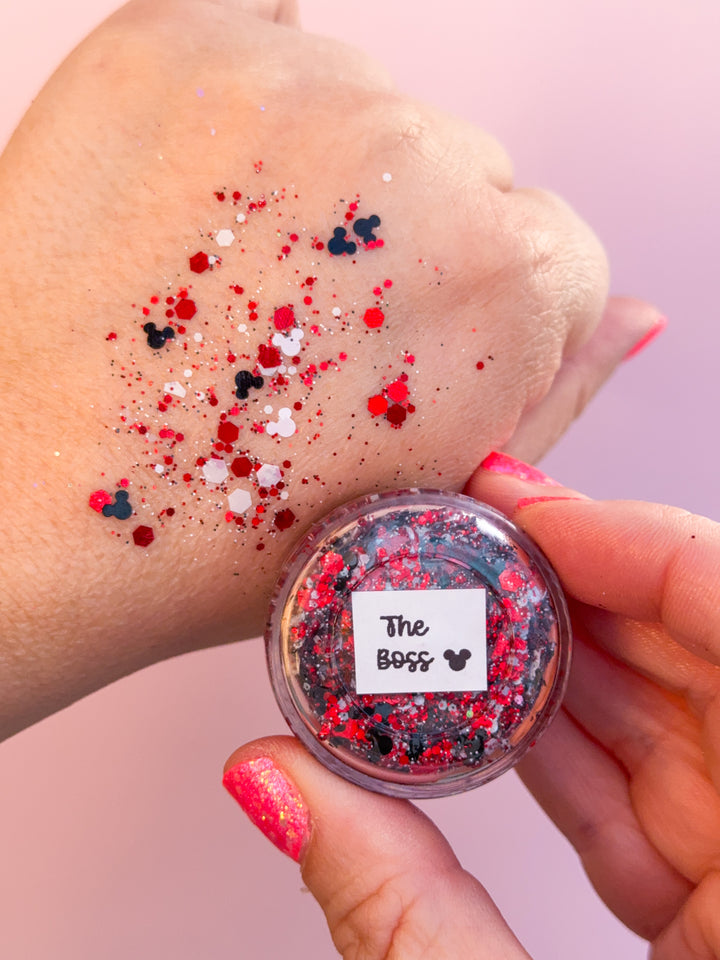 Body Glitter: The Boss with mouse shaped glitter