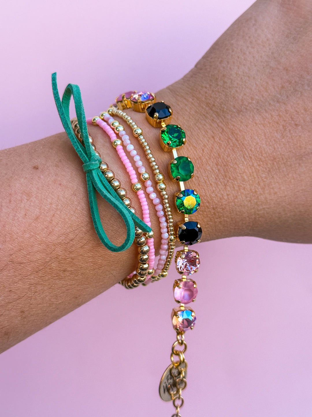 8mm Crystal Bracelet: Pink Goes Good with Green