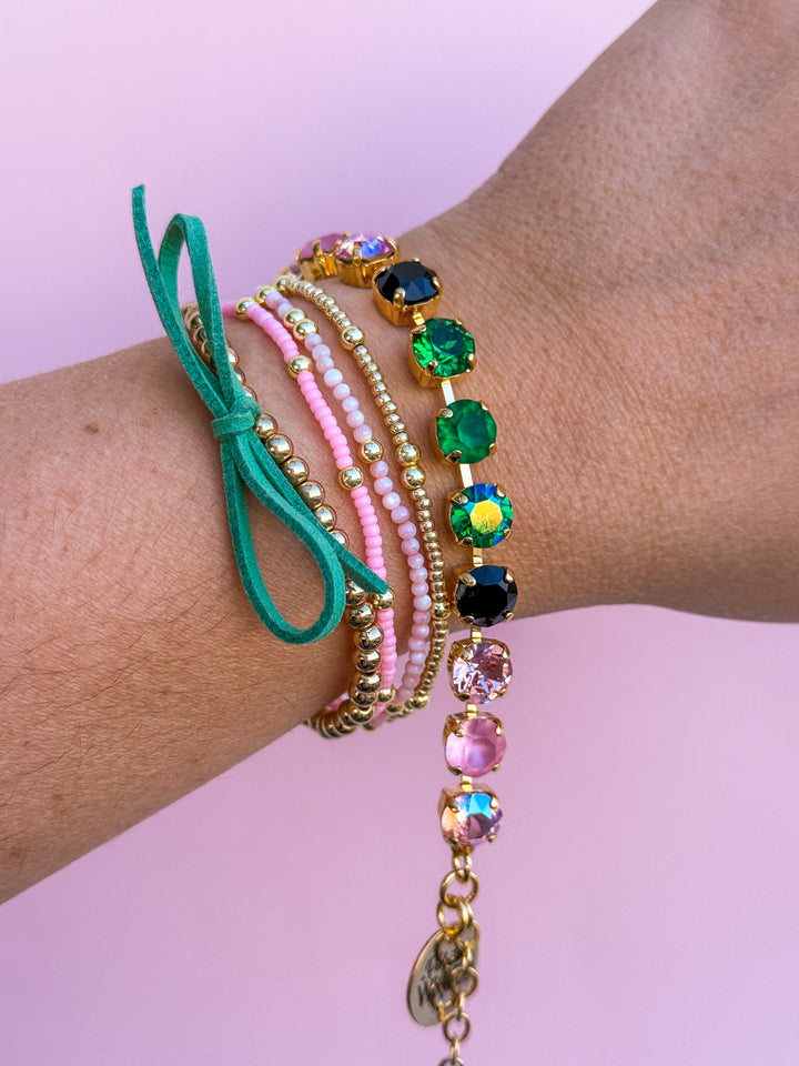 8mm Crystal Bracelet: Pink Goes Good with Green