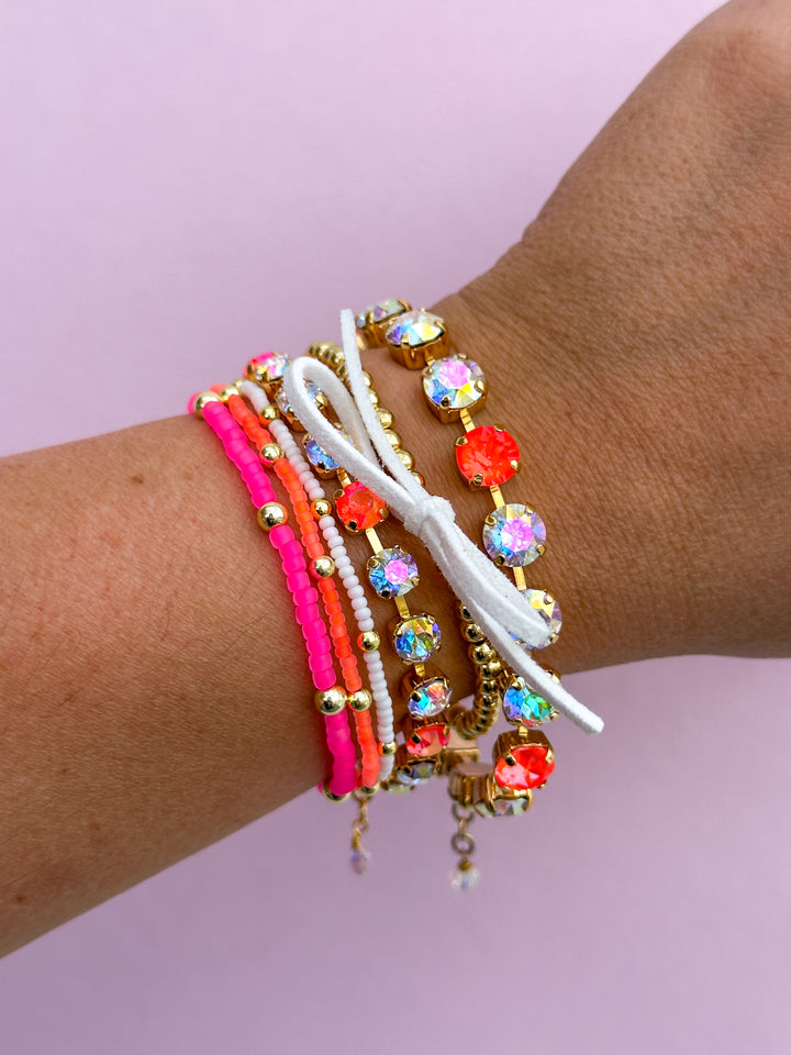 8mm Crystal Bracelet: Electric Orange Twinkle Sparkle