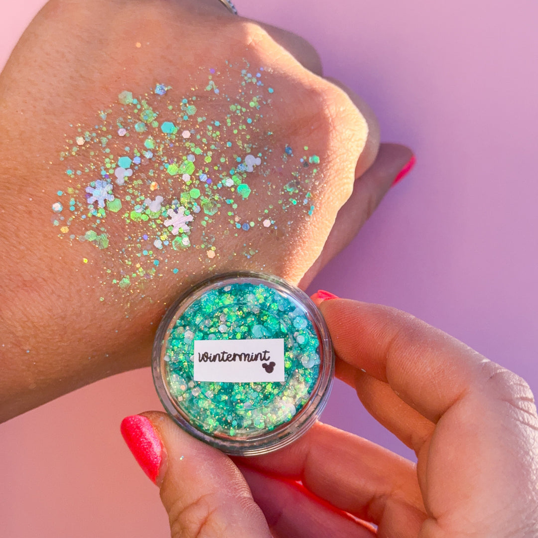 Glitter Creme: Wintermint Body Glitter with Mouse and Snowflake shapes