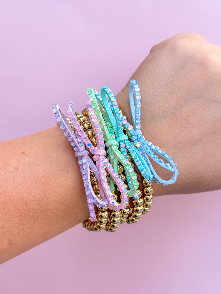 Crystalized Suede Bow Stretch Beaded Bracelet - Choose setting Color
