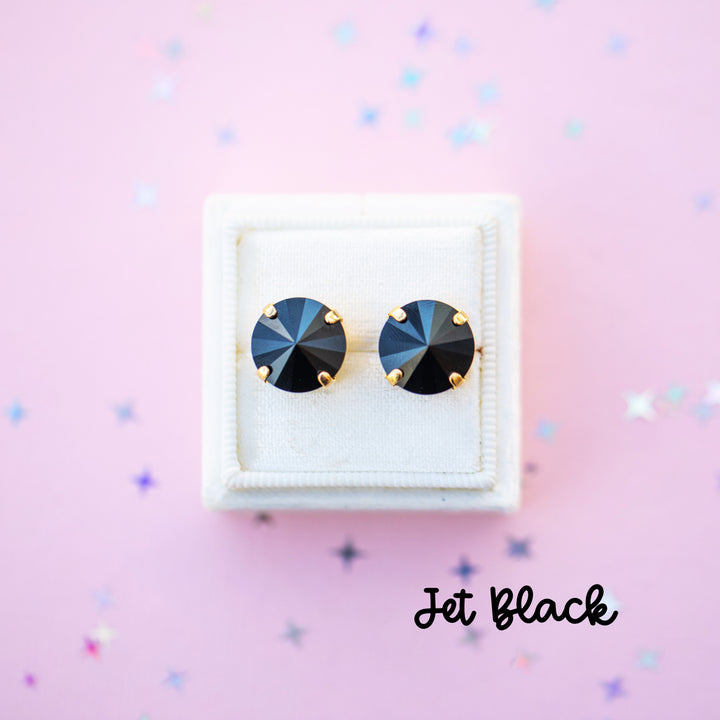 12mm Rivoli Stud OR Drop Earrings- Jet Black