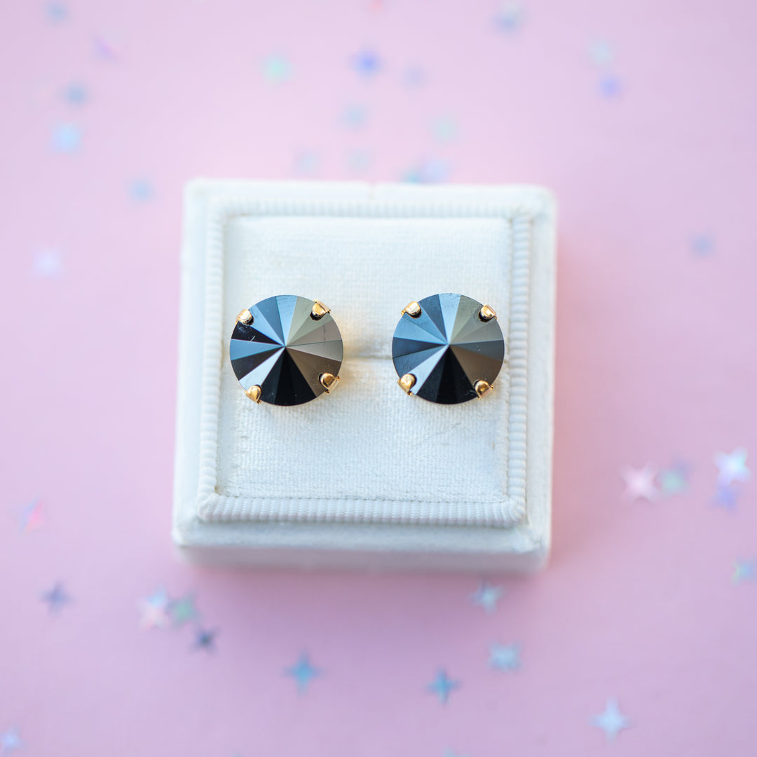 12mm Rivoli Stud OR Drop Earrings- Jet Hematite