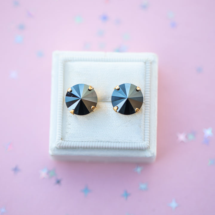 12mm Rivoli Stud OR Drop Earrings- Jet Hematite