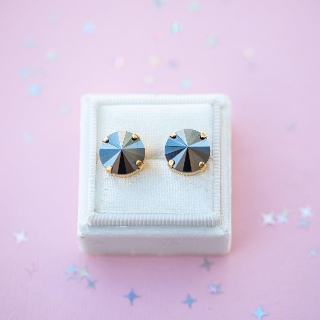 12mm Rivoli Stud OR Drop Earrings- Jet Hematite