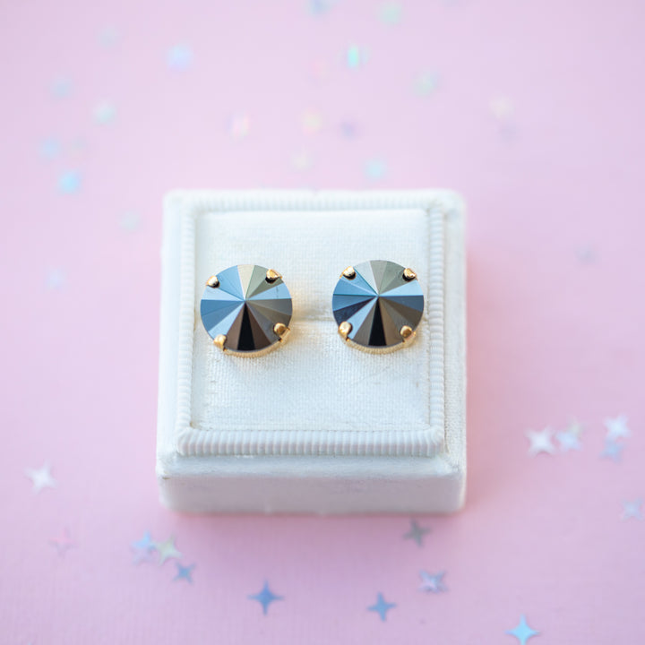 12mm Rivoli Stud OR Drop Earrings- Jet Hematite