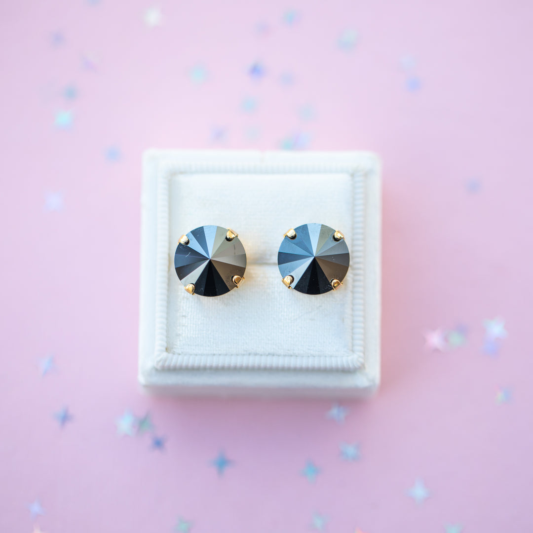12mm Rivoli Stud OR Drop Earrings- Jet Hematite