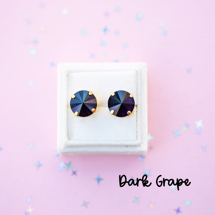 12mm Rivoli Stud OR Drop Earrings- Dark Grape