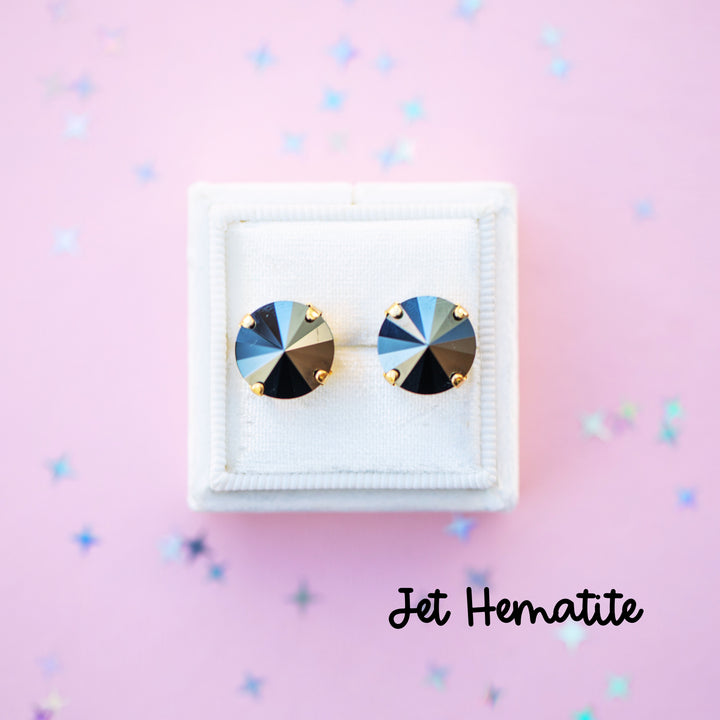 12mm Rivoli Stud OR Drop Earrings- Jet Hematite