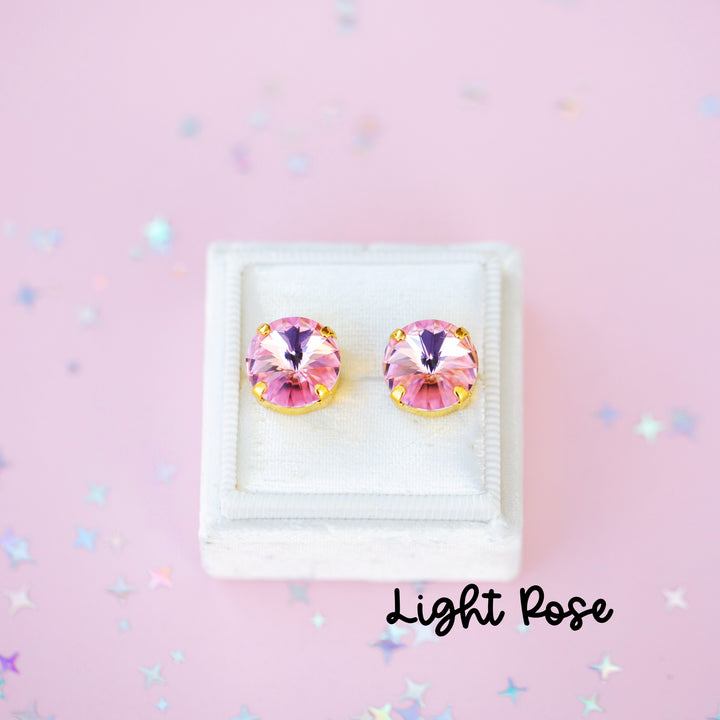 12mm Rivoli Stud OR Drop Earrings- Light Rose