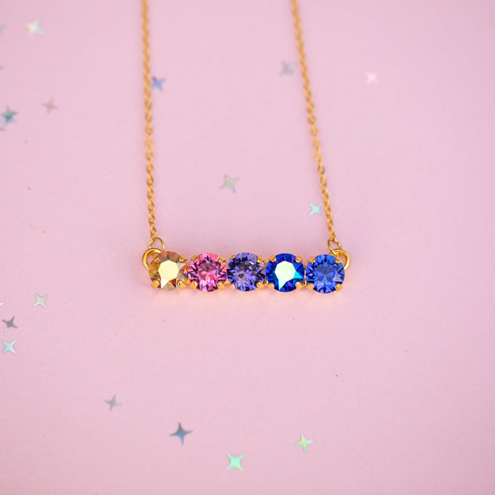 8mm 5 Stone Necklace - Paint the Night -select color setting