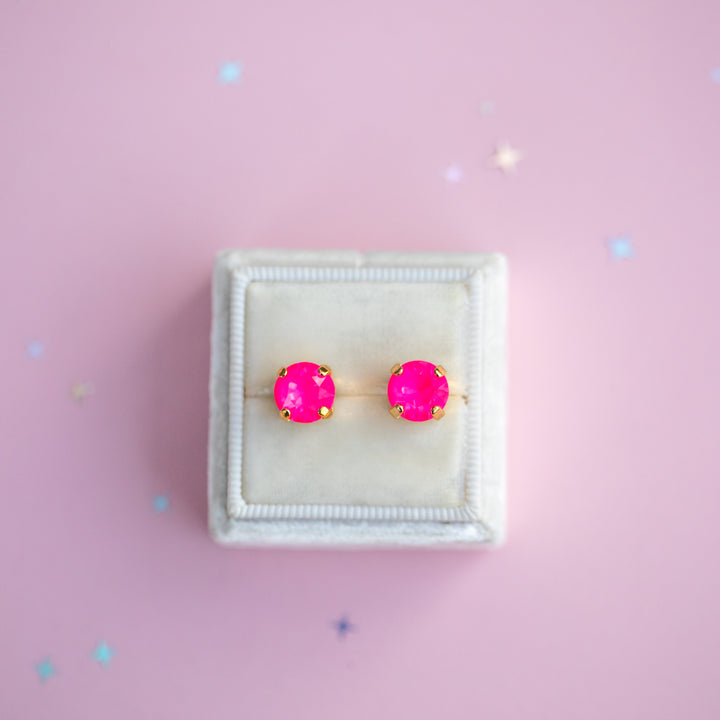 Electric Pink Twinkle Earrings - 8mm