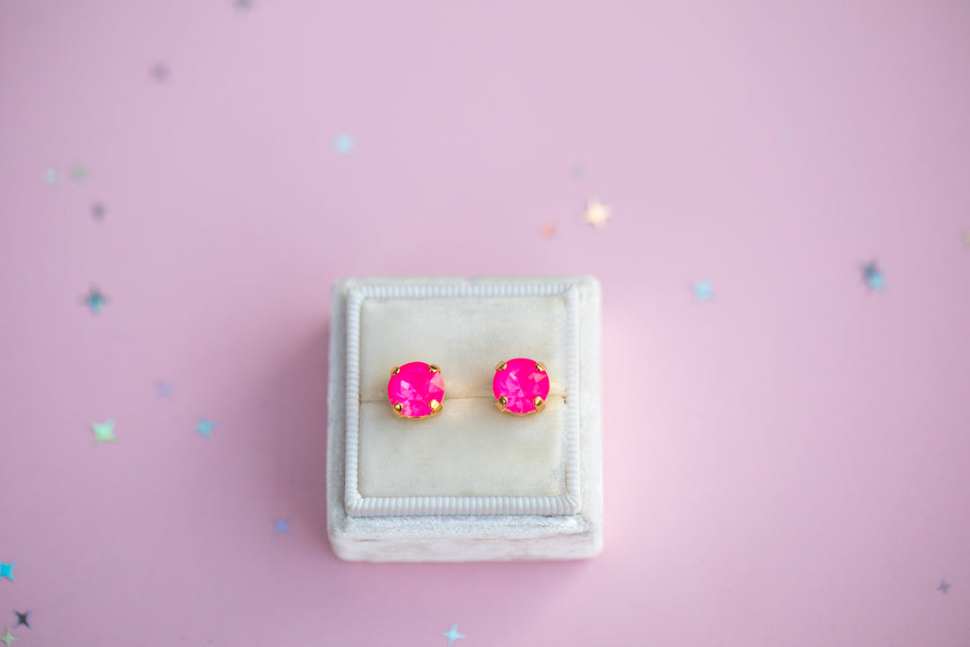 Electric Pink Twinkle Earrings - 8mm