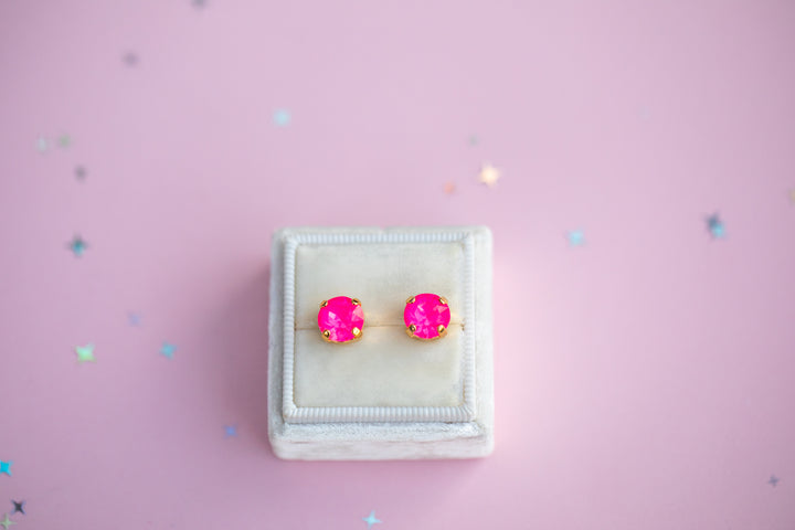 Electric Pink Twinkle Earrings - 8mm