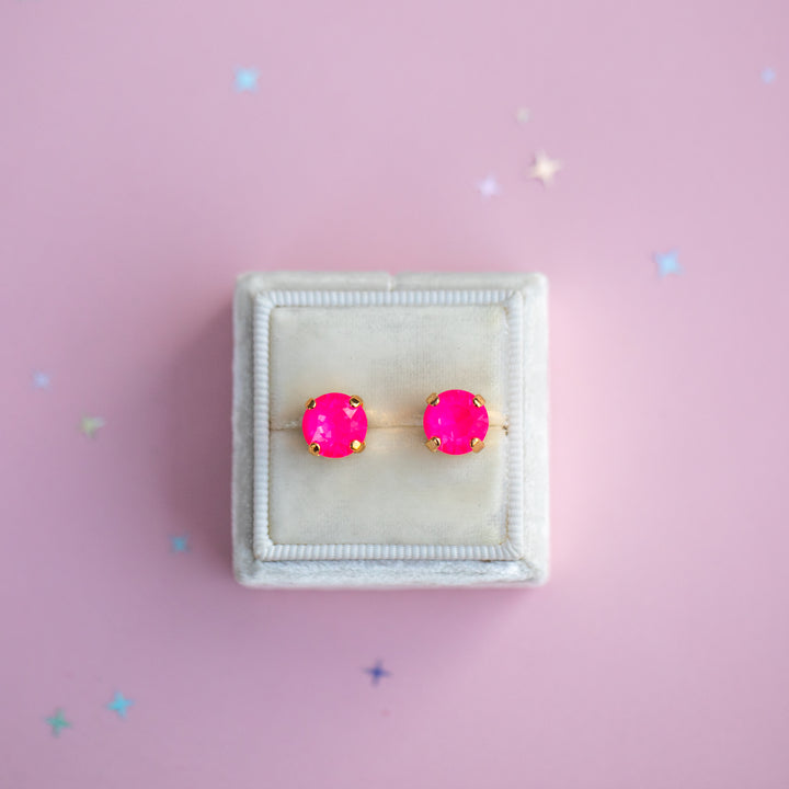 Electric Pink Twinkle Earrings - 8mm