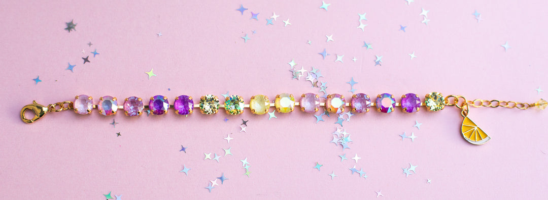 8mm Crystal Bracelet: Violet Lemon Spritz (optional charm)