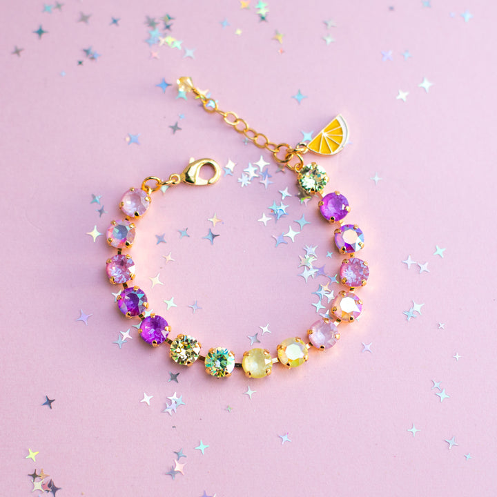 8mm Crystal Bracelet: Violet Lemon Spritz (optional charm)