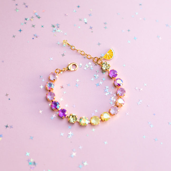 8mm Crystal Bracelet: Violet Lemon Spritz (optional charm)