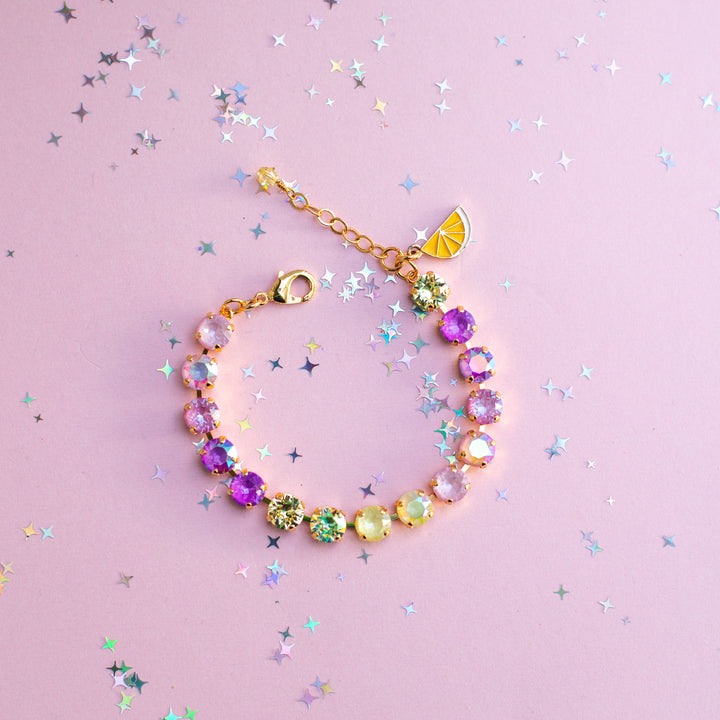 8mm Crystal Bracelet: Violet Lemon Spritz (optional charm)
