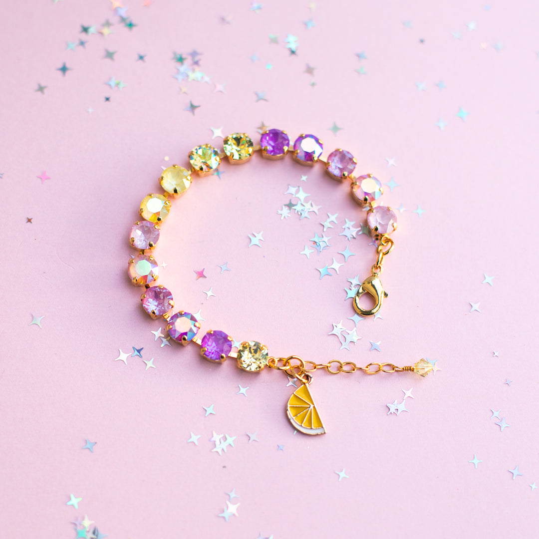 8mm Crystal Bracelet: Violet Lemon Spritz (optional charm)