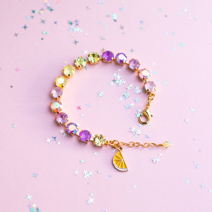 8mm Crystal Bracelet: Violet Lemon Spritz (optional charm)