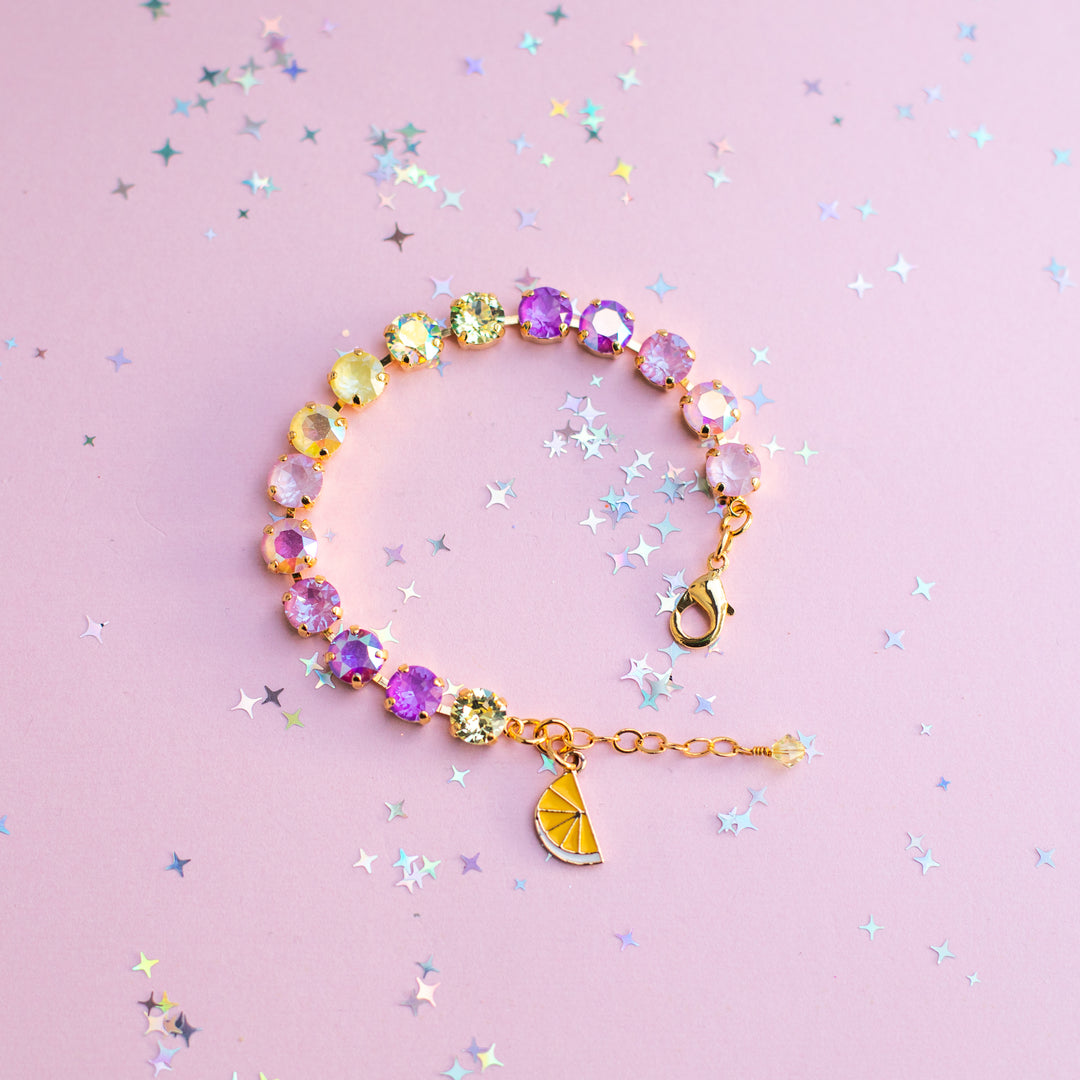 8mm Crystal Bracelet: Violet Lemon Spritz (optional charm)