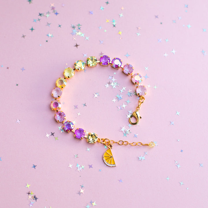 8mm Crystal Bracelet: Violet Lemon Spritz (optional charm)