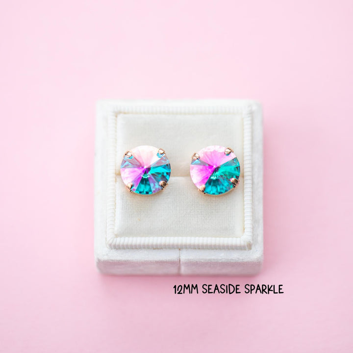 12mm Rivoli Studs OR Leverback Drops Seaside Sparkle - choose setting color