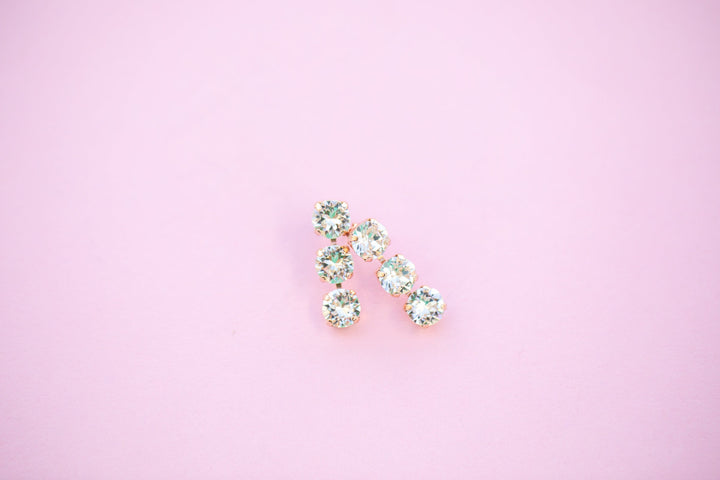 Crystal 8mm 3 stone Stud or Leverback Drop earrings