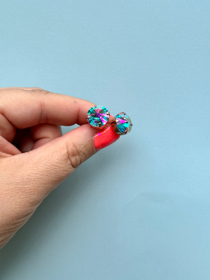 12mm Rivoli Studs OR Leverback Drops Seaside Sparkle - choose setting color