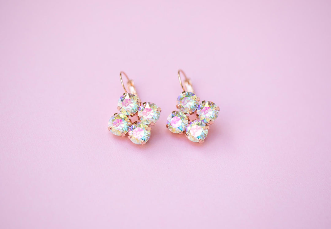 8mm 4 stone Clover Drop OR Stud Earrings Transmission - choose setting color