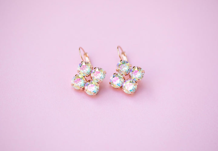 8mm 4 stone Clover Drop OR Stud Earrings Transmission - choose setting color